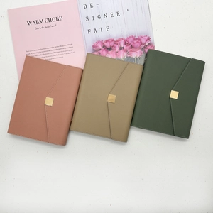 Business notebook set in lychee leather with gold square buckle in three colors