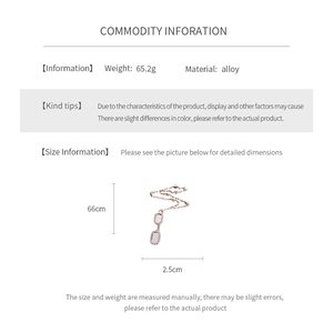 Size information for the metal zircon square pendant necklace showing 66cm length and alloy material
