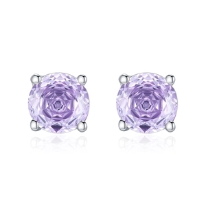 S925 sterling silver stud earrings with violet rose-cut gemstones in four-prong setting