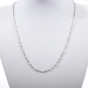 Silver stainless steel bead chain necklace with white enamel accents on model