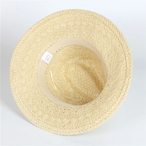 Detail of internal sweatband and adjustable drawstring on 100% paper straw sun hat