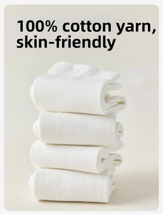 Detail of four pairs of 100% white cotton ribbed socks in a neat vertical stack