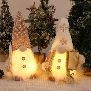 Lighted Christmas Gnomes plush decor set with knitted hats and warm LED lights
