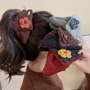 Knitted Triangle Hair Claw Clip Plush Flower Polka Dot Winter Sweet Large Shark Clip For Women Hair Accessory