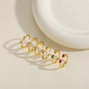 Verstellbare Ringe im Bambus-Stil mit bunten Zirkonia-Inlays und Vergoldung