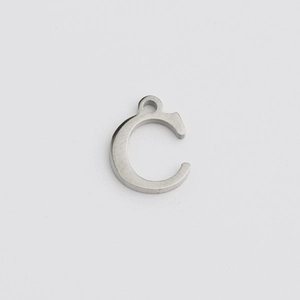 Polished silver stainless steel letter C pendant charm with single hole for DIY jewelry