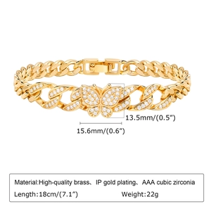 Detail of gold-plated brass butterfly bracelet featuring AAA cubic zirconia pave setting