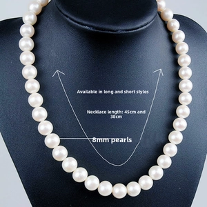 Detail view of 8mm white pearl necklace shown in 38cm and 45cm length options
