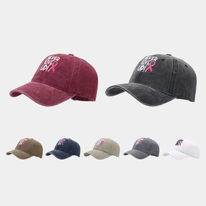 Casquette De Baseball En Coton Lavé Never Give Up Ruban Rose Broderie Réglable Chapeau De Sport De Plein Air
