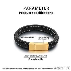 Détail du bracelet en cuir microfibre noir avec fermoir en acier inoxydable doré