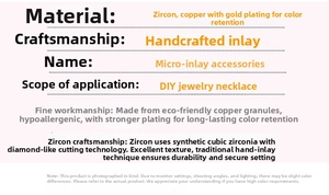 Detail specifications for zircon bird pendant showing copper gold plated DIY jewelry materials