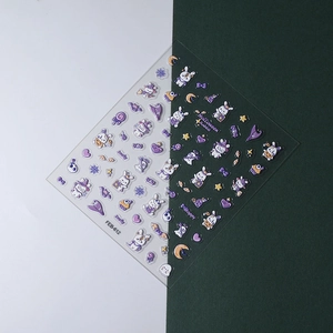 Detailed view of 5D Halloween rabbit embossed nail decals with pumpkins and ghosts