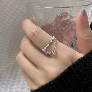 Star Pendant Chain Open Ring Copper Cubic Zirconia Double Layer Adjustable Minimalist Jewelry For Women