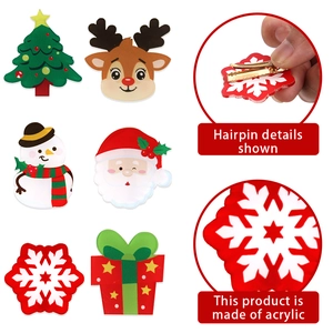 Detail view of acrylic Christmas hair clips set with sturdy metal duckbill clips