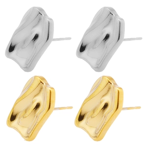 Abstract vortex heart stud earrings in gold and silver finish with liquid metal texture