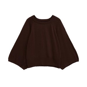 Pull en maille marron foncé oversize avec manches larges et bords-côtes sur fond blanc