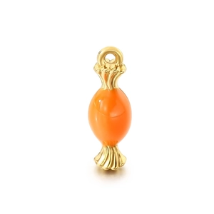 Halloween candy pendant in 18K gold plated stainless steel with orange enamel stone