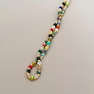 Colorful natural gemstone beaded necklace with gold spacer beads for vacation styling
