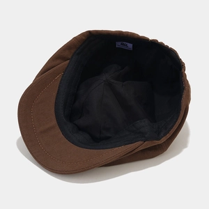 Vintage brown newsboy cap with high-density canvas texture and durable cotton inner lining