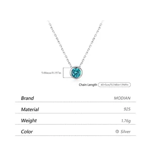 S925 sterling silver necklace with a 5mm blue round cut gemstone pendant, 40+5cm chain