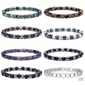 Natural Stone Beaded Bracelet Lava Rock Tiger Eye Malachite Hematite Elastic Energy Yoga Healing Jewelry For Men