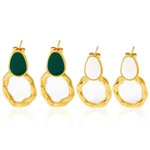Boucles d'oreilles vintage françaises, forme ronde irrégulière et émail coloré élégant