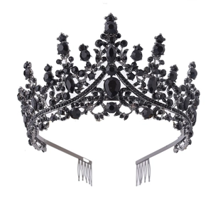Close-up of black crystal bridal tiara with side combs for secure hair styling