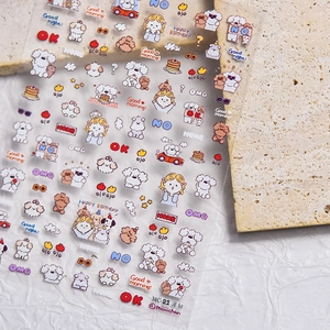 Thin and flexible cartoon puppy nail stickers with cute girl and food patterns for scrapbooking