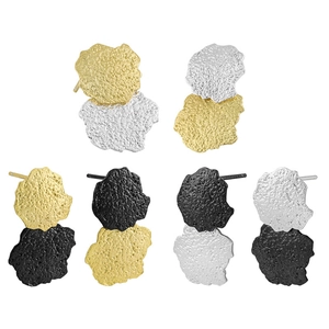 S925 sterling silver geometric stud earrings with textured molten metal design