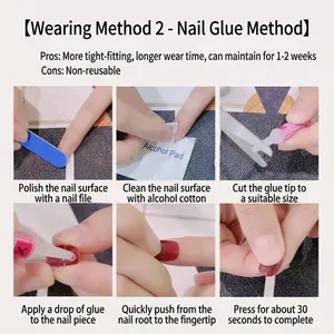 Step-by-step application guide for cute cherry press-on nails for kids with adhesive tools