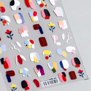 Detail of TS-418 3D relief nail sticker featuring abstract oil paint flower designs