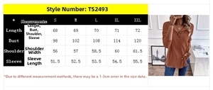 Size chart and detail view of a long sleeve waffle knit henley sweater for women