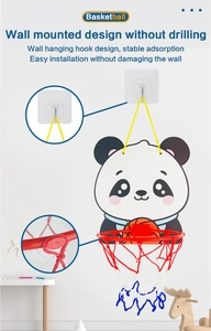 Wall-mounted kids panda basketball hoop detail with hooks and installation accessories