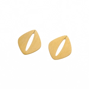 Minimalist golden irregular rhombus earrings with brushed metal finish and leaf cutout