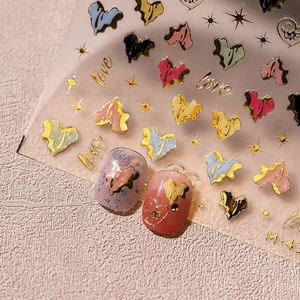 3D gold-edged heart nail stickers with love letters and stars for nail art decor