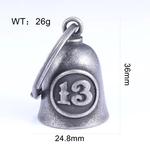 Detailed view of vintage silver number 13 bell pendant with 36mm height and 26g weight