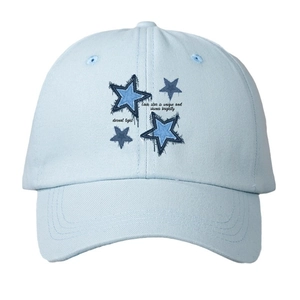 Light blue cotton baseball cap with dark blue star print and motivational text