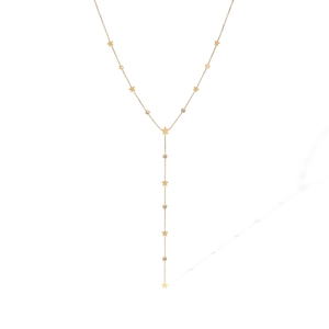 Elegant 18K rose gold star fringe Y-necklace with sparkling cubic zirconia accents