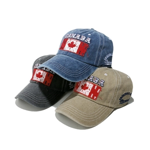 Vintage Canada baseball caps with maple leaf embroidery in black blue and khaki