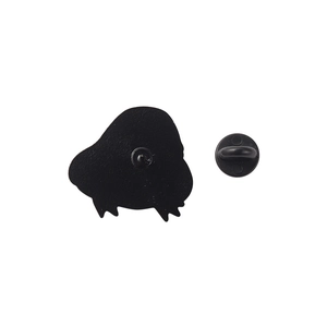Cartoon animal alloy enamel pin showing back detail with black rubber clutch backing