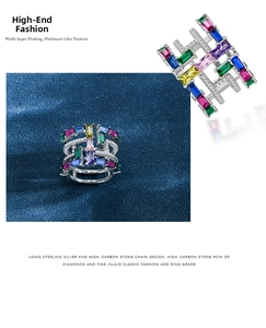 Detailed macro of multi-layered S925 silver ring with colorful inlaid stones