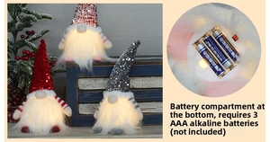 Lighted plush Christmas gnome figurine with sequin hat for holiday home decoration.