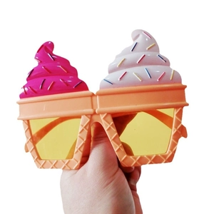 Creative ice cream shaped sunglasses with pink cream top and yellow tinted lenses