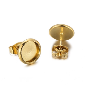 Minimalist 18K gold-plated stainless steel round stud earrings DIY base with butterfly backs