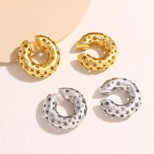 Geometric Copper Hollow Star Ear Cuffs Gold Silver Plated Smooth Metal Earrings With 925 Sterling Silver Earring Post For Women