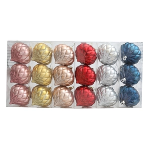 Set of 18 colorful pinecone Christmas tree ornaments with glitter in a clear box