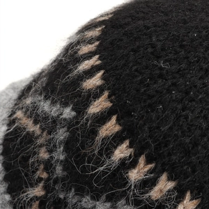 Women's knit bucket hat with diamond lattice pattern in gray and black warm wool fabric