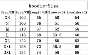 Detailed size guide for oversized dropped shoulder hoodie with chest and length dimensions