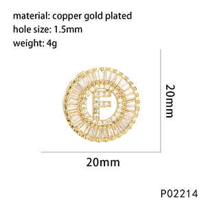 Detail of a 20mm gold-plated letter F pendant with micro-pave cubic zirconia stones