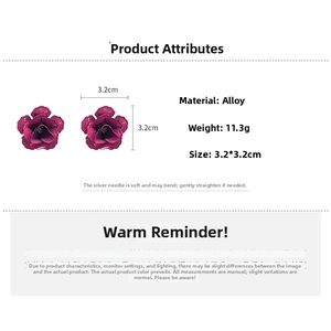 Dimensions des boucles d'oreilles rose 3D en alliage mat pourpre avec tiges en argent
